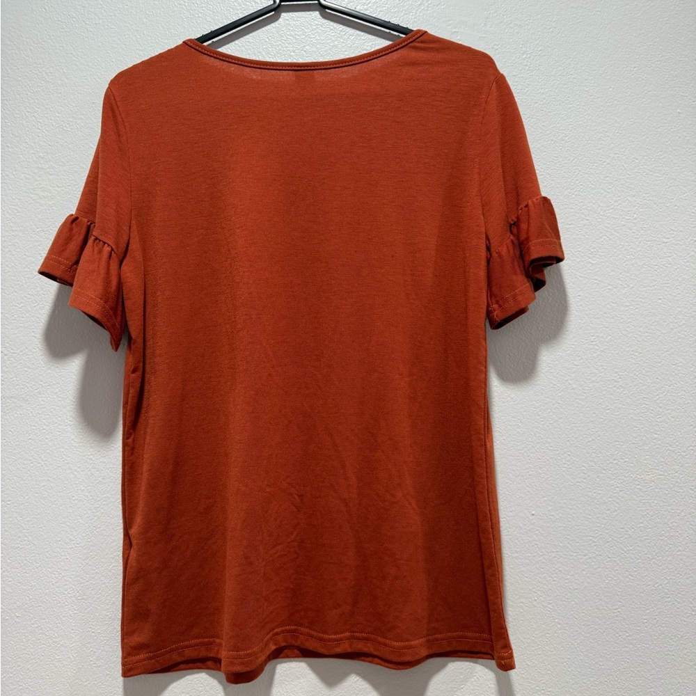 Rust Orange Ruffle Sleeve Top - Picture 3 of 3